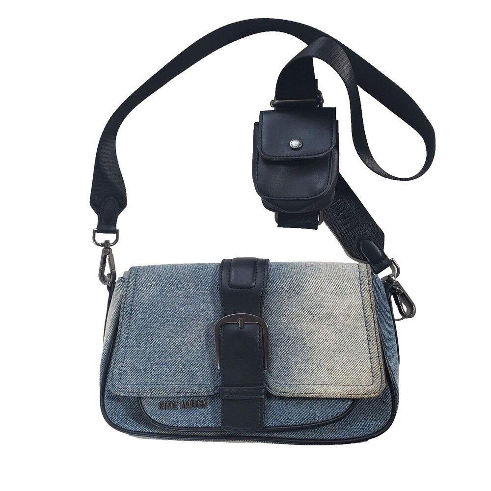 Steve Madden BTORRID Denim Crossbody Bag Blue Ombre Jeans Purse Faux Leather